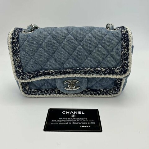 CHANEL 牛仔cf大mini肩背斜背包20*14*7 98新配件保卡塵袋