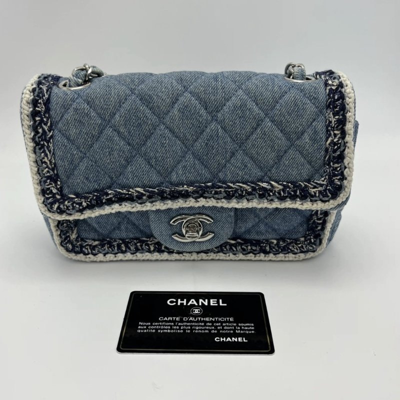 CHANEL 牛仔cf大mini肩背斜背包20*14*7 98新配件保卡塵袋-0
