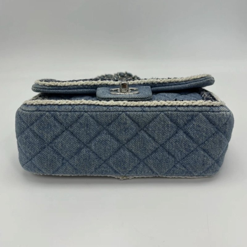 CHANEL 牛仔cf大mini肩背斜背包20*14*7 98新配件保卡塵袋-3