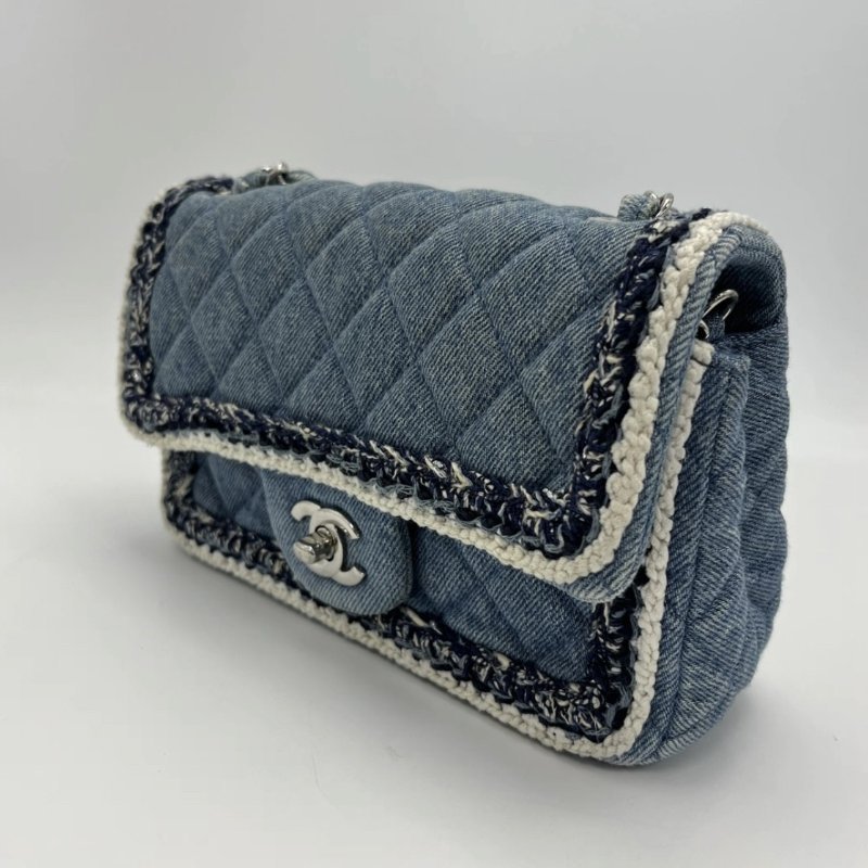 CHANEL 牛仔cf大mini肩背斜背包20*14*7 98新配件保卡塵袋-4