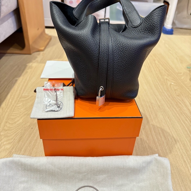 愛馬仕 菜籃子18 黑銀-0