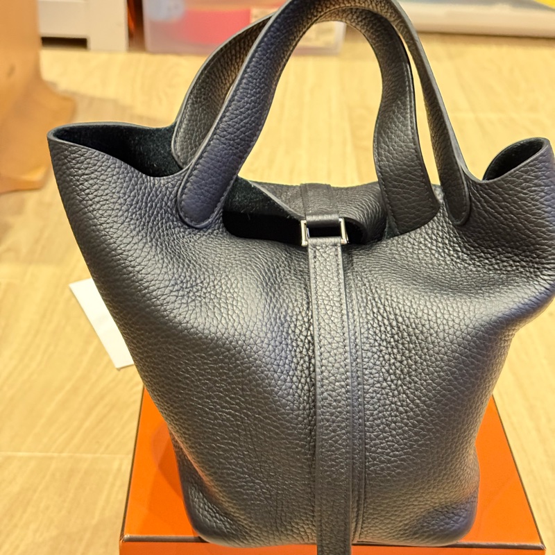 愛馬仕 菜籃子18 黑銀-9