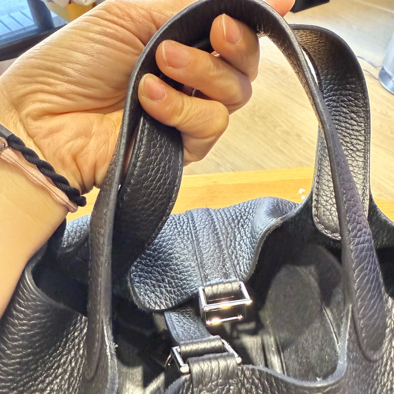 愛馬仕 菜籃子18 黑銀-19