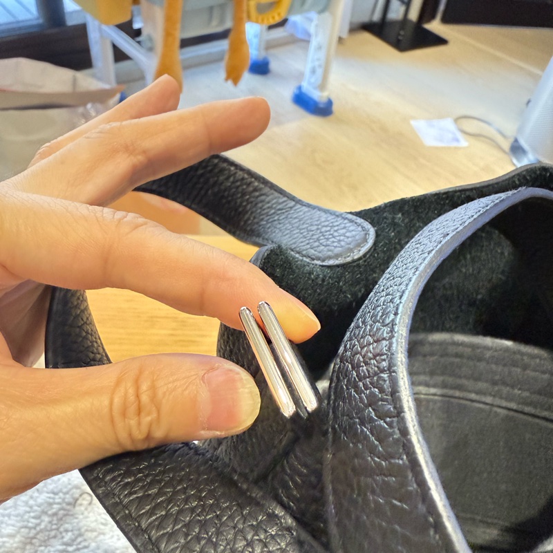 愛馬仕 菜籃子18 黑銀-40