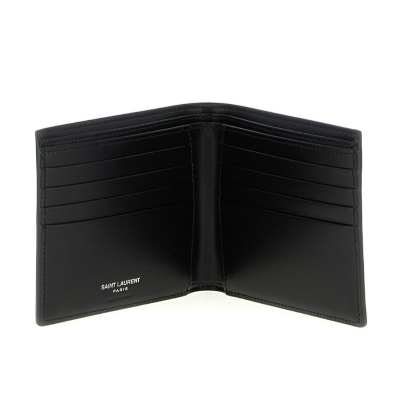 【YSL】SAINT LAURENT Tiny Cassandre East West Bifold 亮面皮革 卡夾 皮夾 短夾 黑色 銀色 607727-1