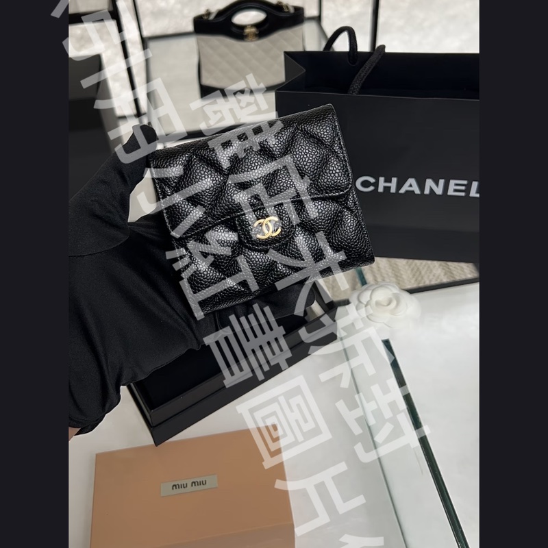 Chanel 短夾 荔枝皮 黑金 三折 全新 收據給正本 阿姆斯特丹帶回-1