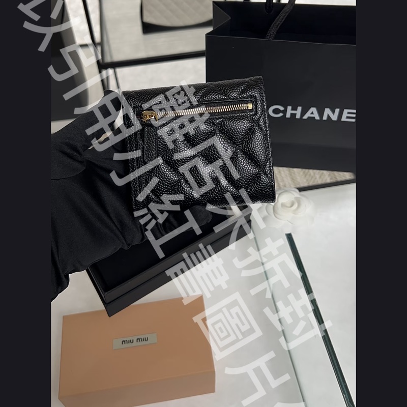 Chanel 短夾 荔枝皮 黑金 三折 全新 收據給正本 阿姆斯特丹帶回-4
