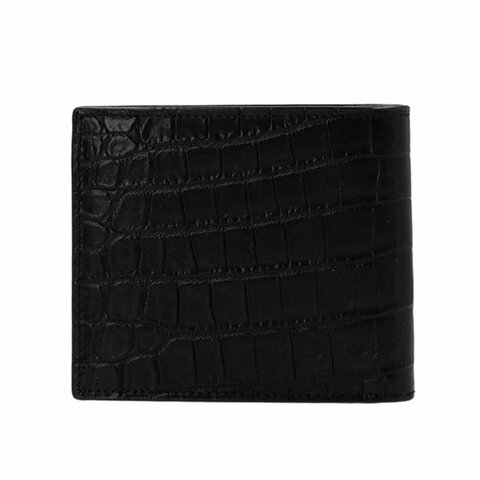 【YSL】SAINT LAURENT Tiny Cassandre East West Bifold 鱷魚皮壓紋皮革 卡夾 皮夾 短夾 黑色 金色 607727