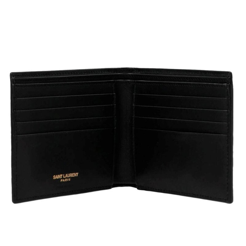 【YSL】SAINT LAURENT Tiny Cassandre East West Bifold 鱷魚皮壓紋皮革 卡夾 皮夾 短夾 黑色 金色 607727-1