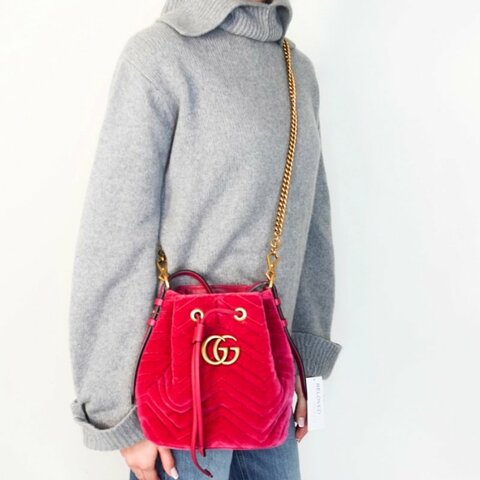 GUCCI Marmont 絨布 斜背包/側背包/水桶包/手提包 9成新