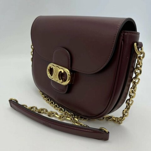 CELINE Maillon Triomphe深紅色金扣豬鼻子馬鞍包23*16*5 98新配件塵袋
