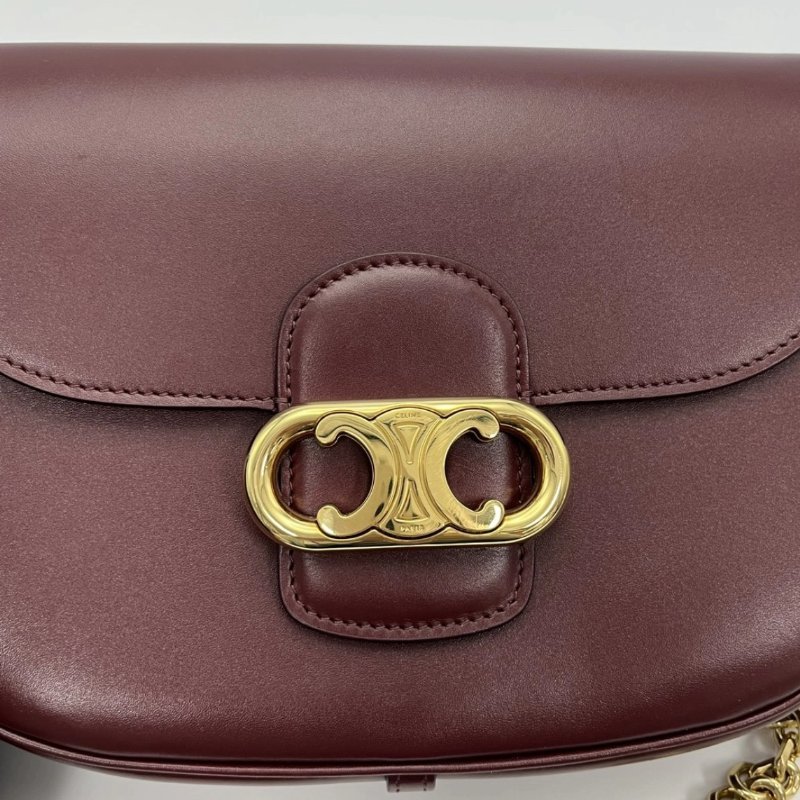 CELINE Maillon Triomphe深紅色金扣豬鼻子馬鞍包23*16*5 98新配件塵袋-1
