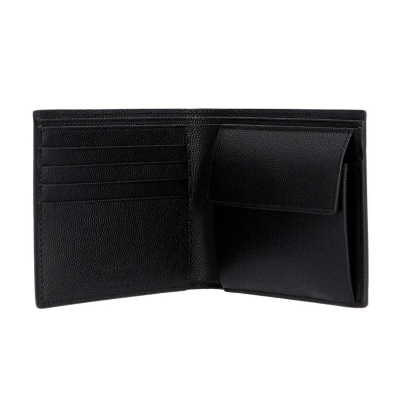 【YSL】SAINT LAURENT Paris East West Bifold 粒面壓紋皮革 卡夾 皮夾 零錢包 短夾 黑色 396303-1