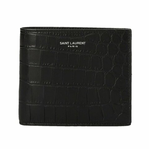【YSL】SAINT LAURENT Paris East West Bifold 鱷魚皮壓紋皮革 卡夾 皮夾 短夾 黑色 396307