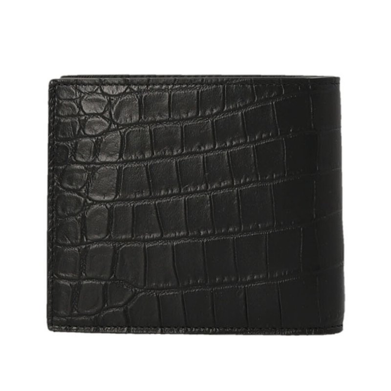 【YSL】SAINT LAURENT Paris East West Bifold 鱷魚皮壓紋皮革 卡夾 皮夾 短夾 黑色 396307-2