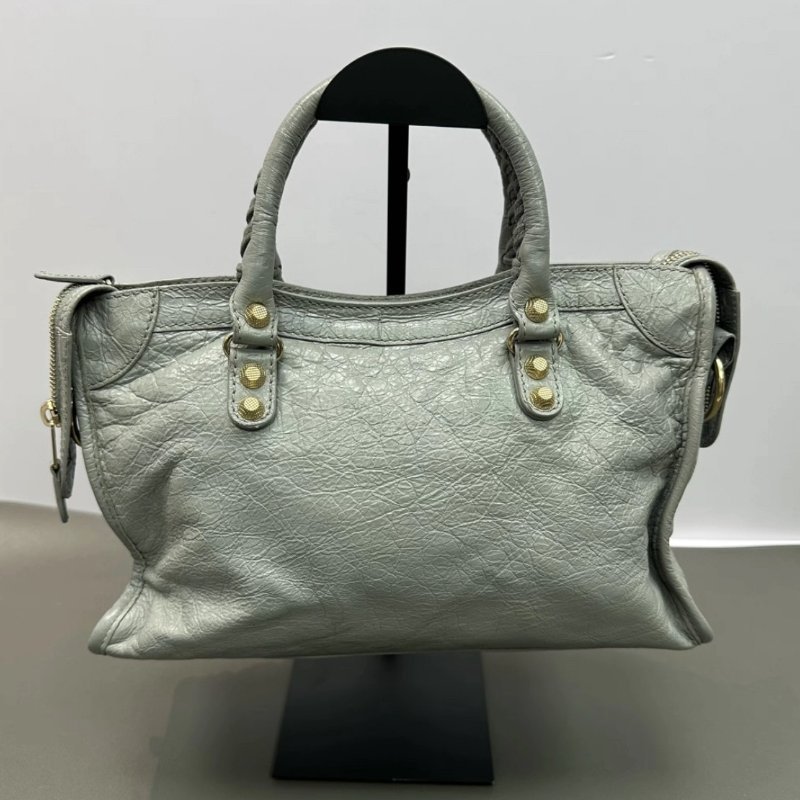BALENCIAGA 灰色金扣小號機車手提肩背斜背包30*19*9 98新配件塵袋-4