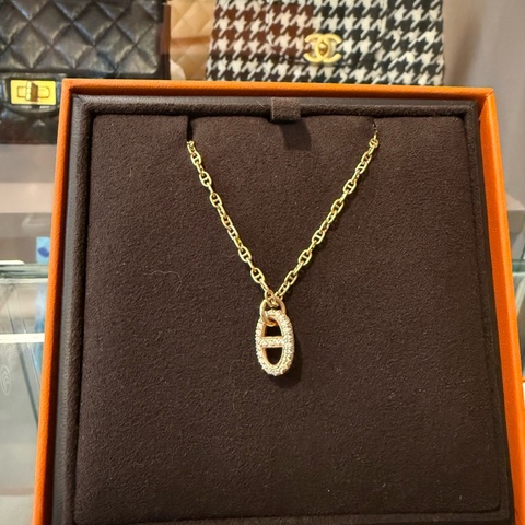 Hermes 18K玫瑰金滿鑽豬鼻頸鏈／Farandole Pendant Necklace
