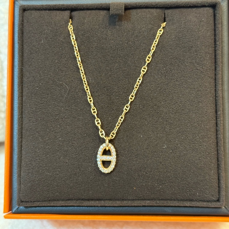 Hermes 18K玫瑰金滿鑽豬鼻頸鏈/Farandole Pendant Necklace-3