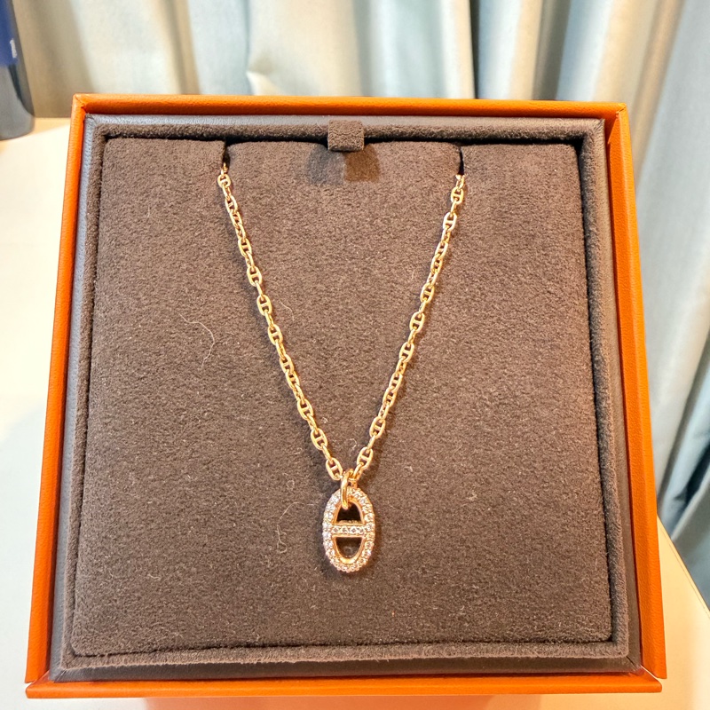Hermes 18K玫瑰金滿鑽豬鼻頸鏈/Farandole Pendant Necklace-4