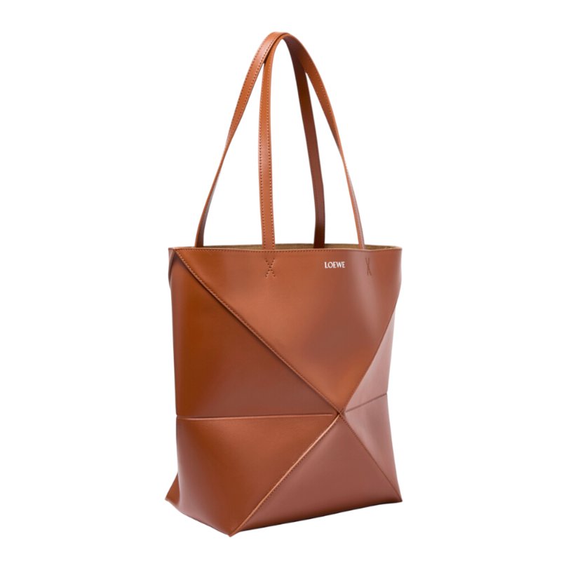 【LOEWE 羅威】Puzzle Fold Tote 中款 亮面牛皮 折疊 肩背包 托特包 松鼠棕色-1