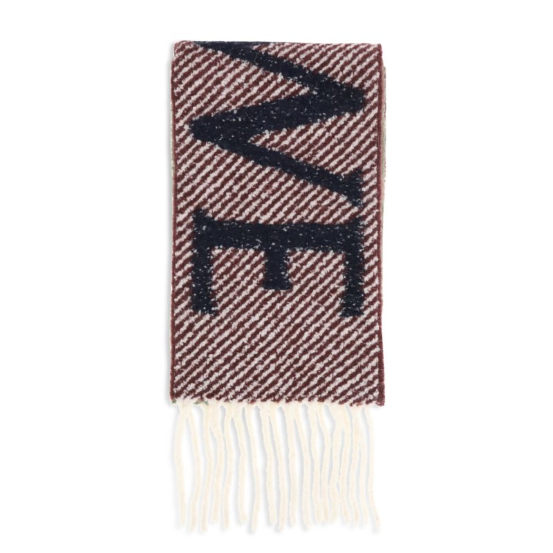 【LOEWE 羅威】Alpaca Wool 緹花織 羊駝毛和羊毛混紡 多色紋理毛圈 圍巾 海軍藍 橙色 FSA7SS3X01-1