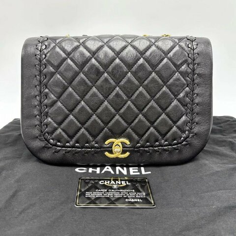 CHANEL 黑金CF滾邊馬鞍肩背斜背包25*17*6.5 98新配件塵袋保卡