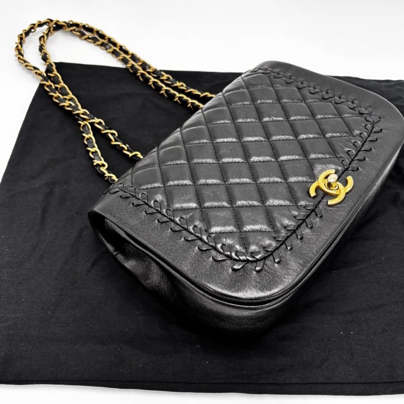 CHANEL 黑金CF滾邊馬鞍肩背斜背包25*17*6.5 98新配件塵袋保卡-2