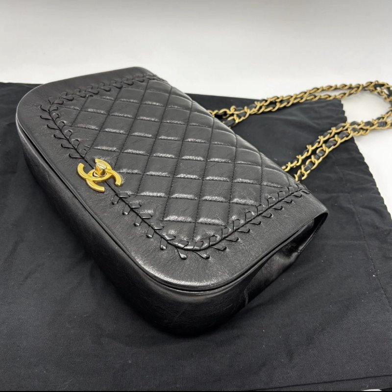 CHANEL 黑金CF滾邊馬鞍肩背斜背包25*17*6.5 98新配件塵袋保卡-4
