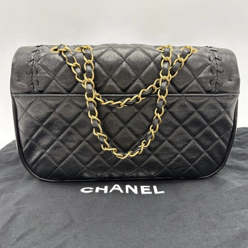 CHANEL 黑金CF滾邊馬鞍肩背斜背包25*17*6.5 98新配件塵袋保卡-5