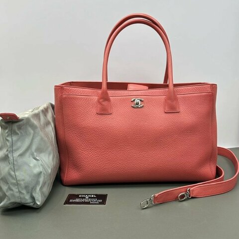 CHANEL 玫紅cerf子母手提托特包38*21*18 98新配件塵袋保卡