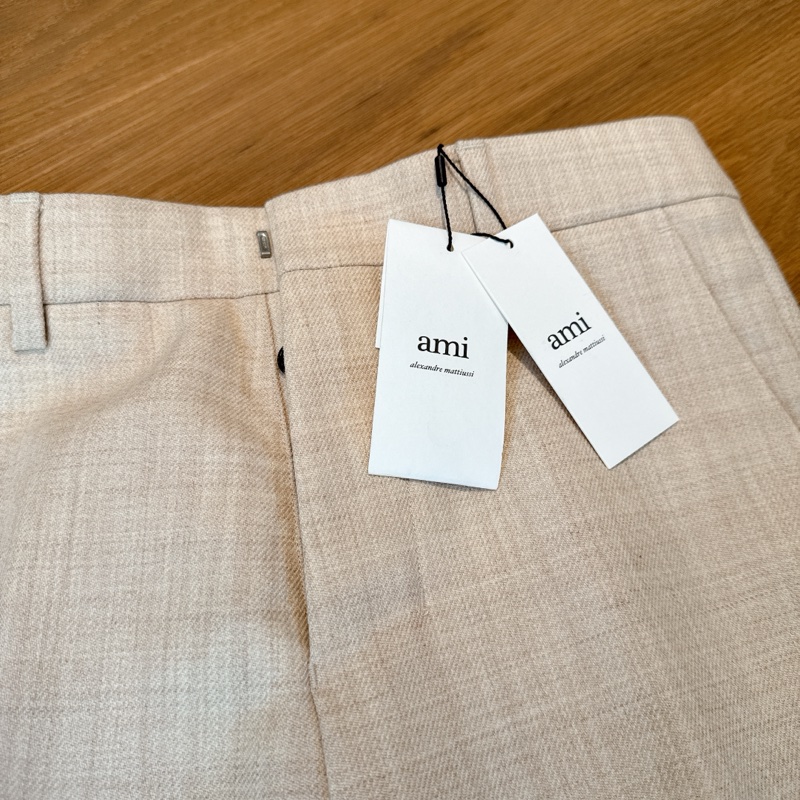 AMI PARIS 初剪羊毛 米色修身長褲-1