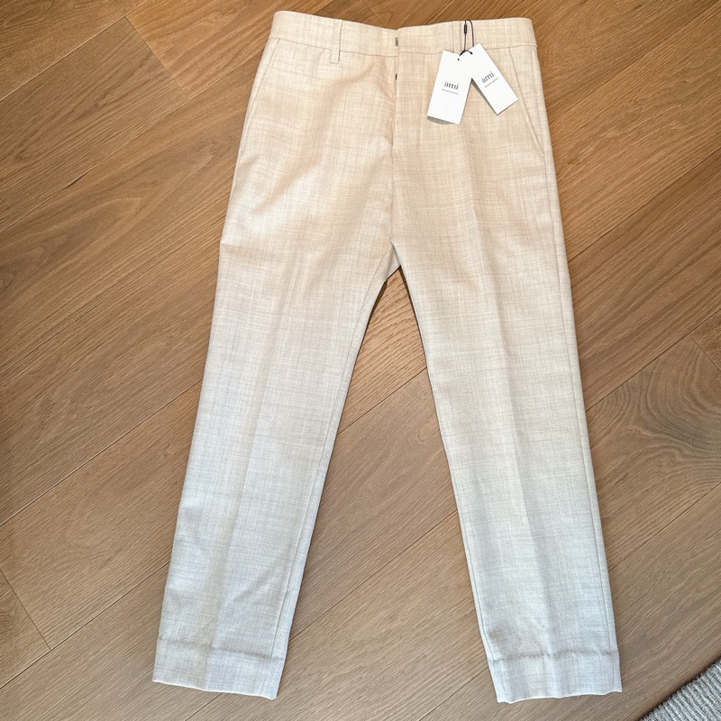 AMI PARIS 初剪羊毛 米色修身長褲-5