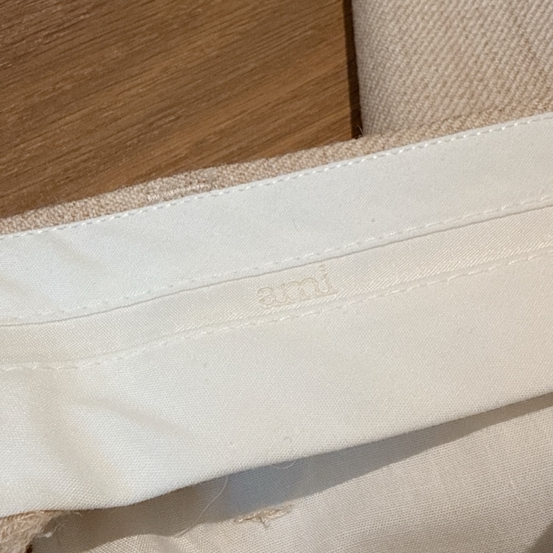 AMI PARIS 初剪羊毛 米色修身長褲-8