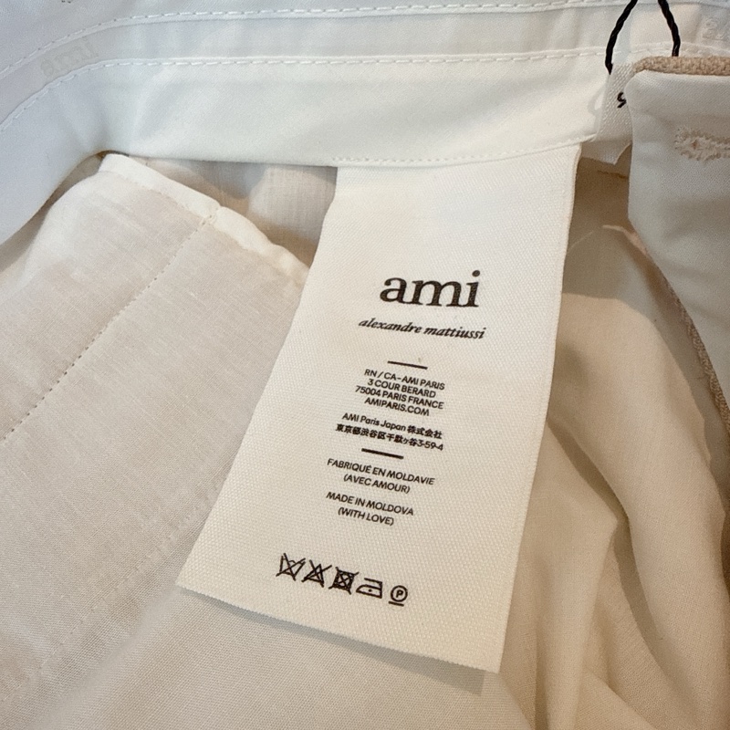 AMI PARIS 初剪羊毛 米色修身長褲-9
