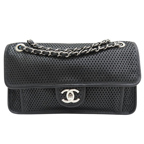 黑色 洞洞牛皮 French riviera 肩背包 銀釦【CHANEL 香奈兒】