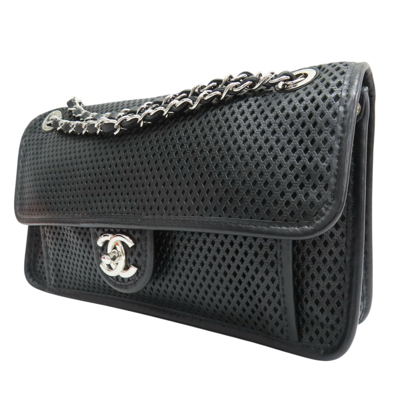 黑色 洞洞牛皮 French riviera 肩背包 銀釦【CHANEL 香奈兒】-2