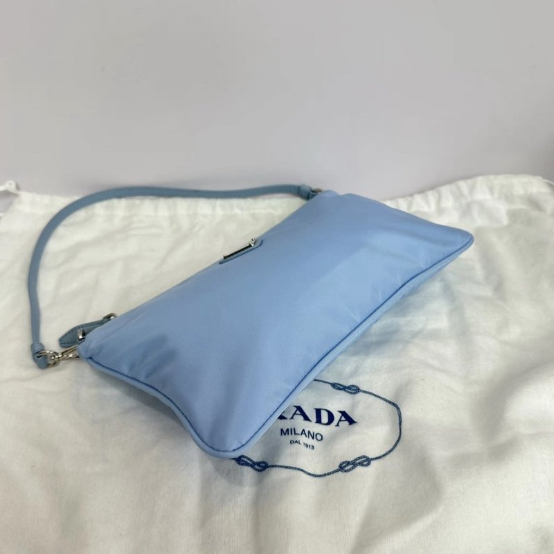 PRADA 藍色琺瑯三角標尼龍腋下肩背麻將包24.5*14 98新配件塵袋-2