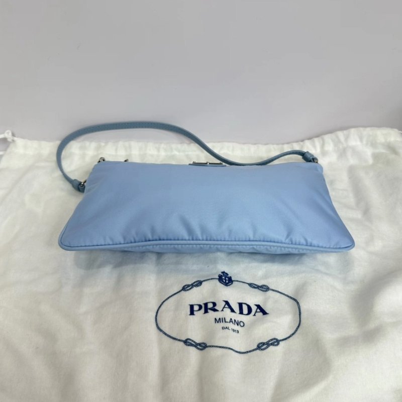 PRADA 藍色琺瑯三角標尼龍腋下肩背麻將包24.5*14 98新配件塵袋-3
