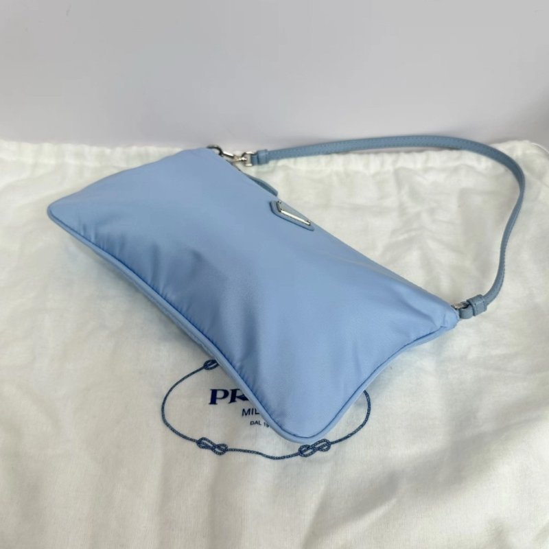 PRADA 藍色琺瑯三角標尼龍腋下肩背麻將包24.5*14 98新配件塵袋-4