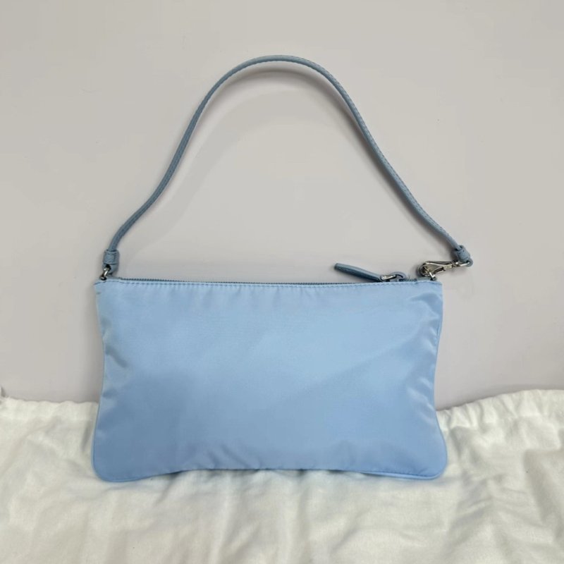 PRADA 藍色琺瑯三角標尼龍腋下肩背麻將包24.5*14 98新配件塵袋-5