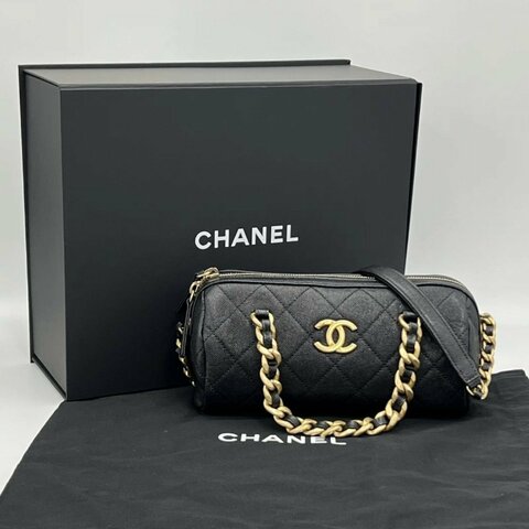 CHANEL 黑金20A保齡球肩背斜背包21*11*10 99新 配件塵袋盒子