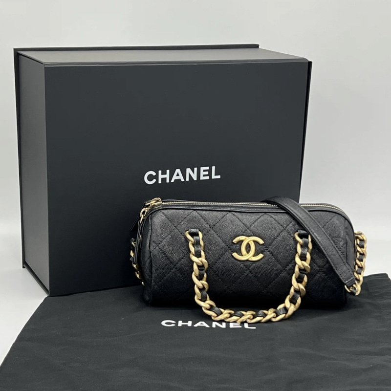 CHANEL 黑金20A保齡球肩背斜背包21*11*10 99新 配件塵袋盒子-0