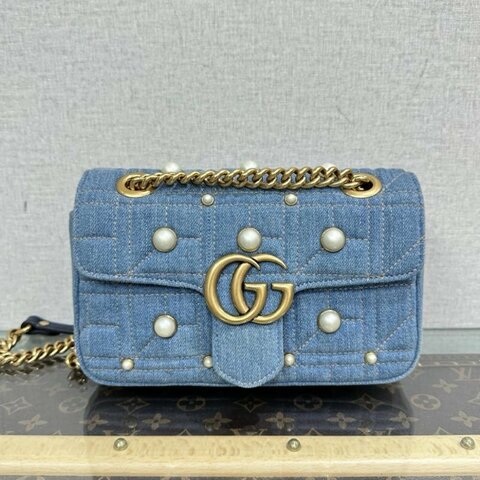 GUUCI 牛仔珍珠marmont22馬蒙肩背斜背包22*14*6 98新配件塵袋