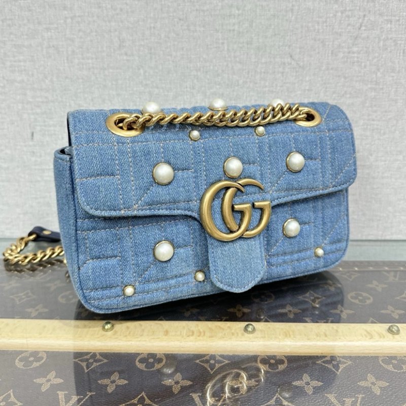 GUUCI 牛仔珍珠marmont22馬蒙肩背斜背包22*14*6 98新配件塵袋-1