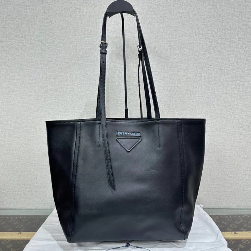 PRADA 黑拼藍銀扣手提托特包29*29*16 98新配件塵袋-0