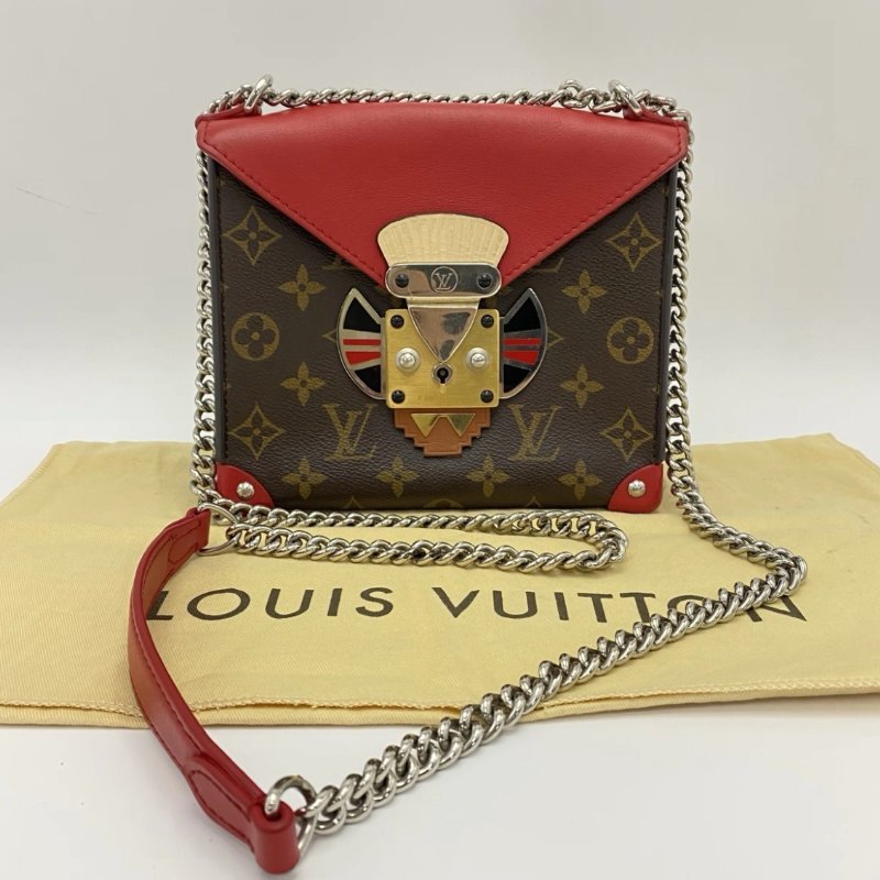 LV Mask紅拼老花小怪獸肩背斜背包19*16*7 98新配件塵袋-0