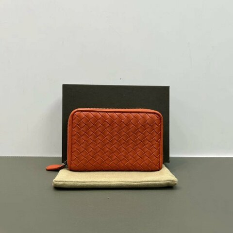 BV 橙色經典編織拉鍊錢包 15*10*2.5 98新配件盒子塵袋