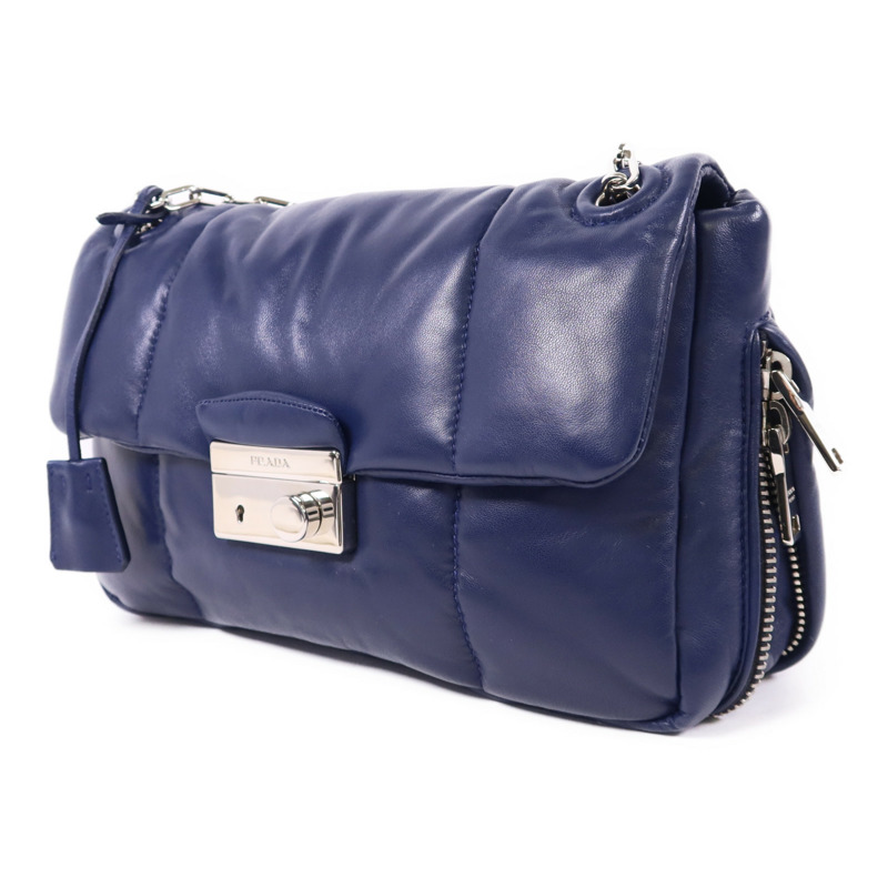 PRADA 羊皮皮革Chain Shoulder Bag銀扣鏈帶肩背袋-2
