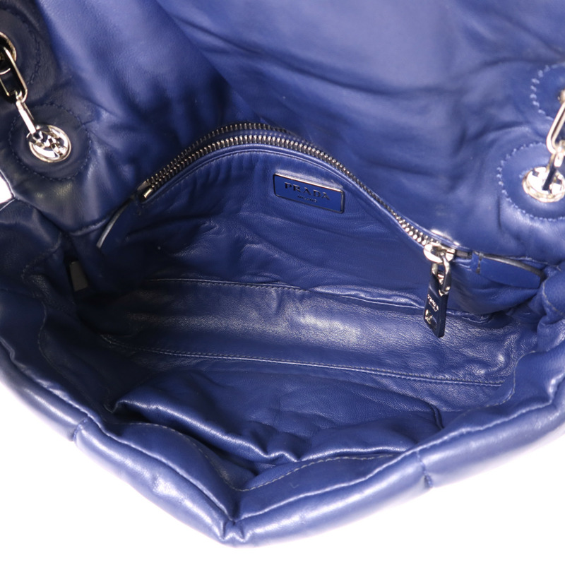 PRADA 羊皮皮革Chain Shoulder Bag銀扣鏈帶肩背袋-5