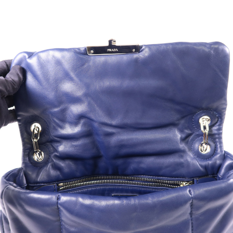 PRADA 羊皮皮革Chain Shoulder Bag銀扣鏈帶肩背袋-6